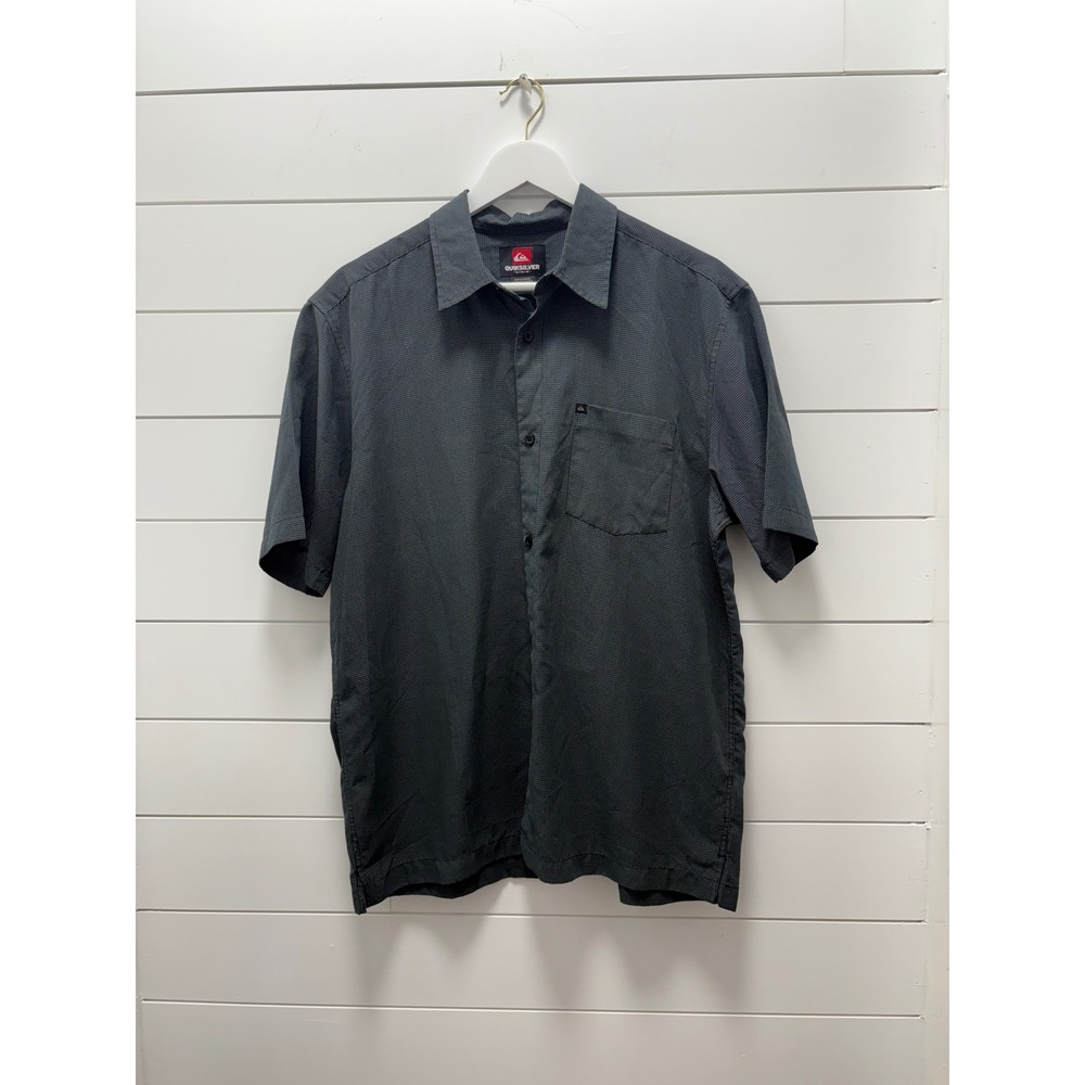 Y2K Vintage Quicksilver Men's Medium Button Up Short Sleeve Grey Plaid Shirt